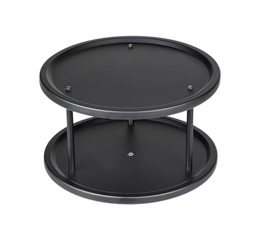 WENKO Küchenkarussell Duo Schwarz, drehbares Schrankrondell für den Küchenschrank mit zwei Etagen, Küchenregal aus gebürstetem Edelstahl in Schwarz, vielseitige Verwendung, Ø 26,5 x 15,5 cm, 69751800