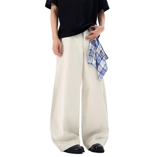 Men's Jeans Spring Summer American Retro Zipper Wide Leg Denim Long Pants for Men