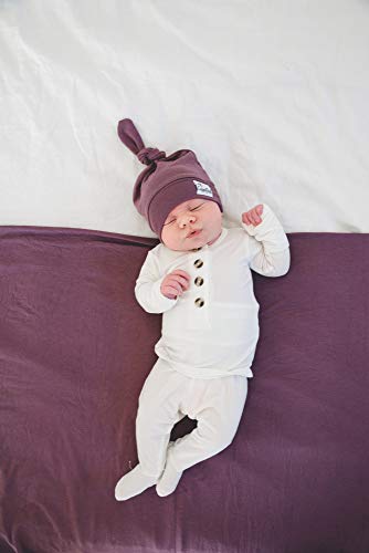 Image of Copper Pearl Baby Beanie Hat Top Knot Stretchy Soft Plum