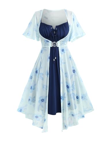 Image of ROSE GAL Rosegal Plus Size Women Sundress Set Flutter Sleeves Floral Dress and Lace-up Cami Dress