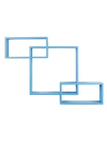 Image of Home Sparkle Wooden Intersecting Wall Shelf | Wall Mounted Floating Intersecting Storage Display Wall Shelves for Living Room Office Home Decor (Blue)