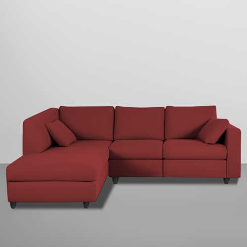 Image of Florian LHS 4 Seater L Shape Sofa Set for Living Room (Maroon Fabric) Premium Fabric Sofa