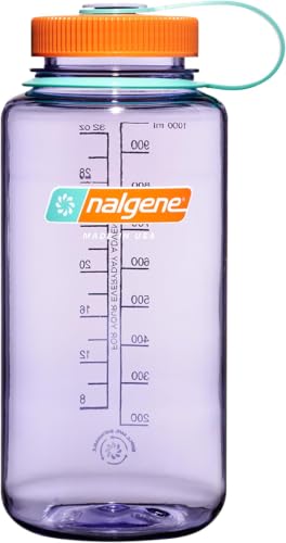 Image of Nalgene 32 oz Wide Mouth Water Bottle | BPA-Free, Durable & Leak Proof, Lightweight Bottle for Hiking & Gym, Work-& Travel, Amethyst (Pack of 6)