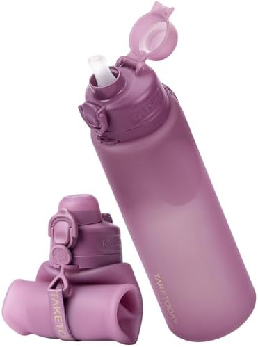 TakeToday Collapsible Water Bottles 32oz, Foldable Travel Bottle,...