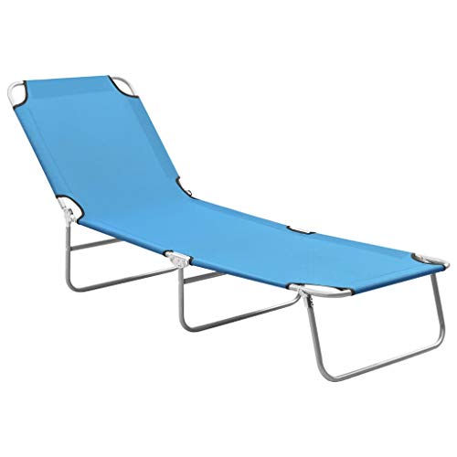 LLEZKBR Chaise longue d'extérieur pliante en acier et tissu Bleu turquoise