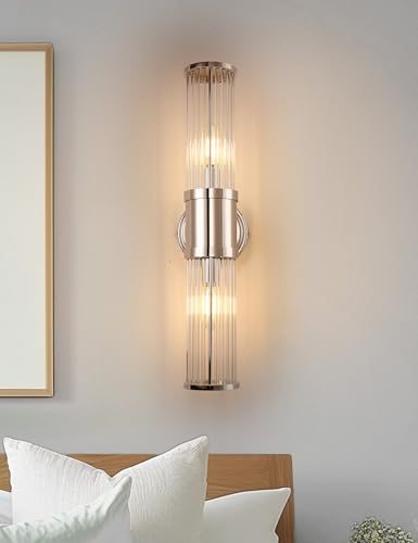 Image of DORESshop Silver Wall Sconce, 19.6 inch Sconces Lighting, 2-Light Modern Light Fixtures, Bathroom Vanity Light for Living Room, Bedroom, Sconces Wall Decor, 1pack