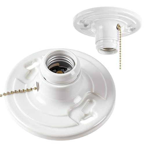 2 Pcs Keyless E26 Pull Chain Lamp Holder Light Fixture,Phenolic Resin