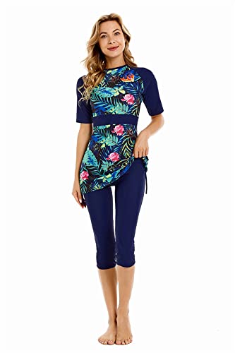 obaSeteck Rash Guard Surfing Suit Short Sleeve Swimsuit Modest Swimwear for Women Burkini Modesty Swimming Costume Beachwear (5XL, Z3)