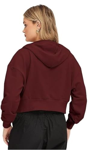 Image of Rabboni Women's Crop Fleece Hoodie Jacket | Full Sleeve Zip-Up Hooded Sweatshirt for Women & Girls | Soft Warm Casual Winter Wear Crop Hoodie