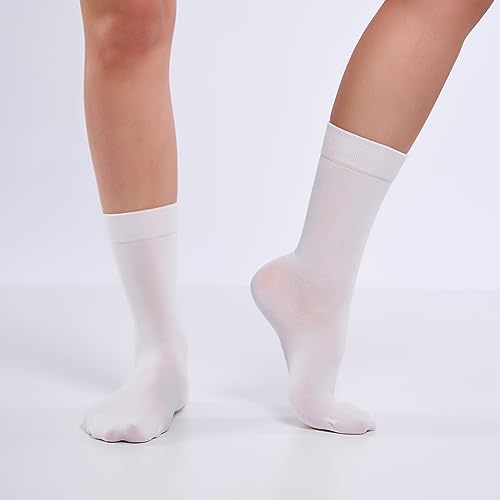 Image of Women's 3 Pairs Cotton Crew Midcalf Socks, Soft & Comfortable Dress Hosiery in Pastel Colors (36 /40)