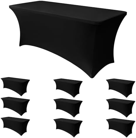 Obstal 10 Pack Stretch Spandex Table Covers for 6 Foot Tables - 6 FT Rectangular Fitted Tablecloth Protector for Outdoor Wedding Banquet Birthday Party (Black, 72L x 30W x 30H Inches)
