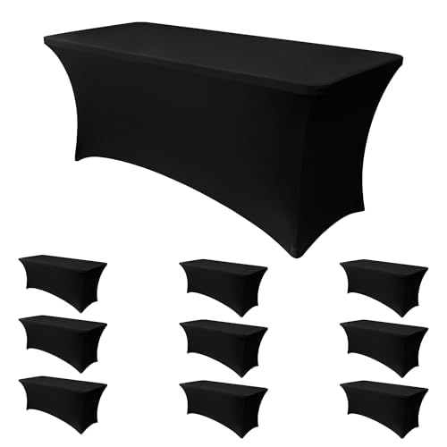 Obstal 10 Pack Stretch Spandex Table Covers for 6 Foot Tables - 6 FT Rectangular Fitted Tablecloth Protector for Outdoor Wedding Banquet Birthday Party (Black, 72L x 30W x 30H Inches)
