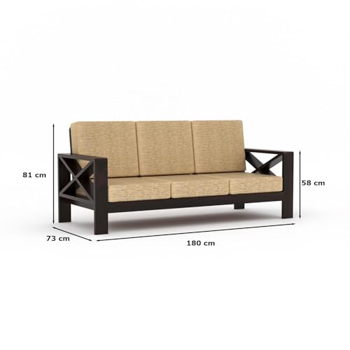 Image of Sheesham Wooden 7 Seater Sofa for Living Room | Rosewood 7 Seater Cushion Sofa X-Legs | Solid Wood Sofa Set for Lounge (3+2+2,Walnut)