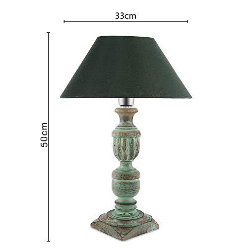 Image of Homesake Handcrafted Wooden Table Lamp for Living Room & Bedroom | Bedside Rustic Algae French Table Lamp with Fabric Shade | Included Bulb | Decorative Wooden Night Lamp for Home Decor, Green