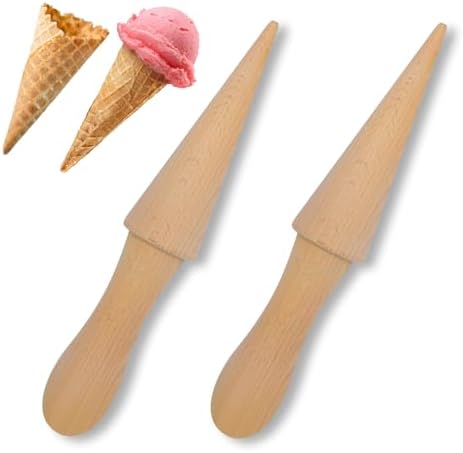 Ooyhool 2Pcs Ice Cream Cone Molds, Reusable wooden Cream Horn Molds Waffle Cones Pizzelle Roller Egg Roll DIY Mold for Kitchen Cooking and Baking