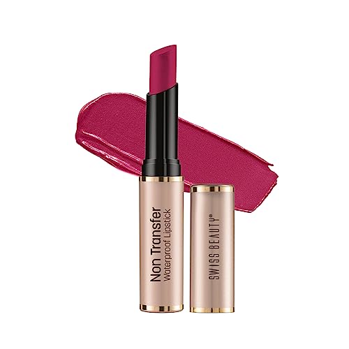 Image of Swiss Beauty Non-Transfer Waterproof Lipstick with Jojoba Seed Oil | Matte Finish | Long-Lasting | Highly Pigmented | Shade- Vivid Magenta, 3gm