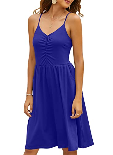 Image of YATHON Casual Dresses for Women Sleeveless Cotton Summer Beach Dress A Line Spaghetti Strap Sundresses with Pockets