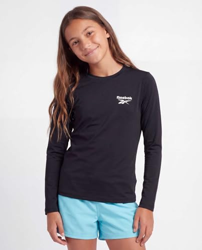 Image of Reebok 3 Pack: Girls' Long Sleeve Rashguard Swim Shirt, UPF Sun Protection Rasghguard Swimsuit for Kids Teens Tweens