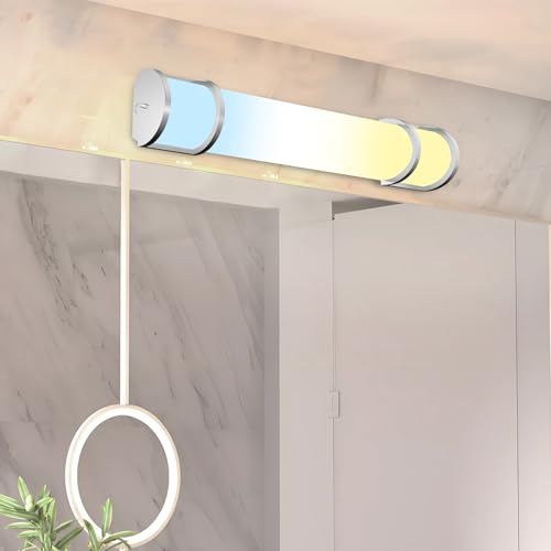 Image of Lightdot LED 25 Inch Flush Mount Vanity Lighting Fixture, 20W 2125LM 3000 /4000 /5000K 120V | 3CCT Dimmable Farmhouse Bathroom Light Bar, Waterproof Linear Wall Light Bar, Long Tube Bath Sconce-Silver