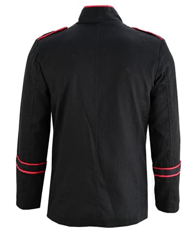 Darkrock Men's Gothic Steampunk Red Piping Jacket Black Parade Military Marching Band Drummer Jacket Goth VTG style3