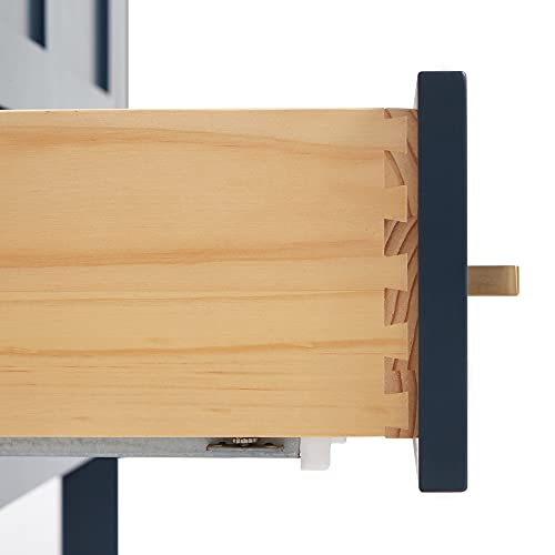 Ariel 43" Inch Midnight Blue Bathroom Vanity W/ 1.5" Edge Pure White Quartz Countertop & Backsplash | Right Oval Sink | 2 Soft Closing Doors & 5 Full Extension Dovetail Drawers | Satin Brass Pulls #TOP6