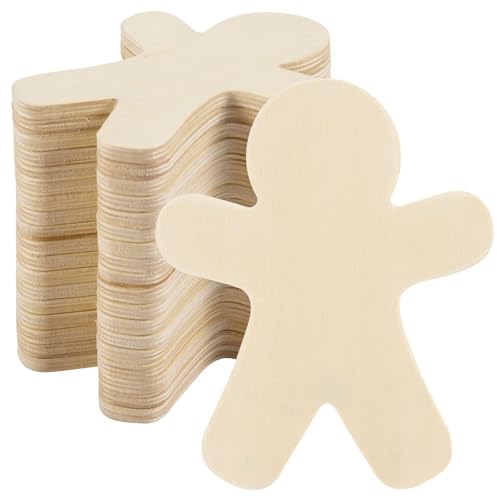 AWIZOM 60 Pcs Unfinished Wooden Gingerbread Men Cutouts Blank Wood Christmas Slices Gingerbread Man Wooden Ornaments for DIY Craft Present Tags Painting Xmas Winter Holiday Decor,4.53x3.74 Inch by AWIZOM - Used condition - US$8.00