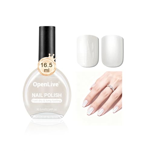 OpenLive 16.5ml White Glitter Nail Polish Large Volume Quick Dry Nail Polish, Long Lasting Shine, Fingernail Toenail Nail Art DIY Home Travel Nail Art Gift