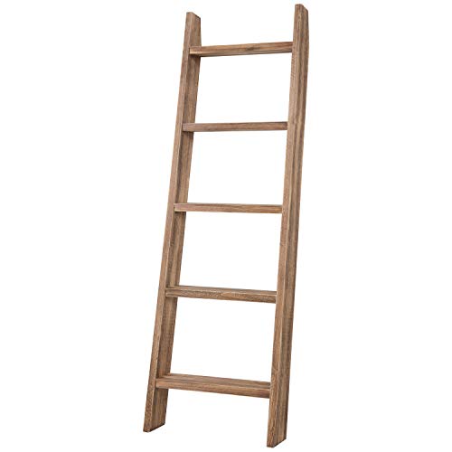 MyGift Wall-Leaning Dark Brown Wood Towel Ladder Rack