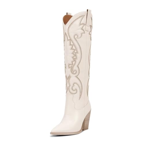 Image of ISNOM Knee High Cowboy Boots for Women, Comfortable and Fashion