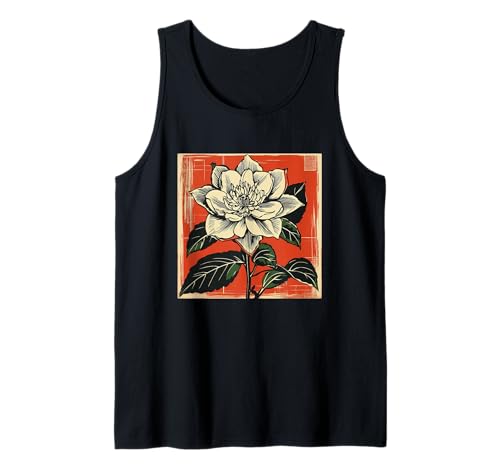 Clematis Tessen Retro Japón Floral Vintage Flores Japonesas Camiseta sin Mangas