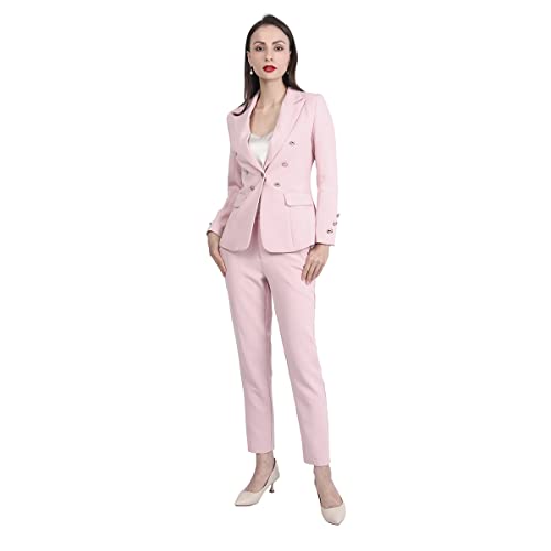 Women's 2 Pieces Vintage Office Lady Suit Set One Button Blazer And Suit Pants Pink #TOP6
