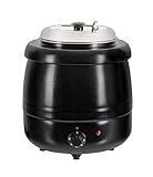joycraft EST-10 elektrischer Suppentopf 400 W - Rostfreier Edelstahl Innenbehälter mit 10 Liter - Drehthermostat 35-80 °C - Klappbarem Edelstahldeckel & Schöpfkelle - Suppenkessel in Gusseisenoptik