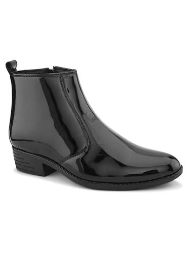 Image of STANPHORD Men High-Shine Chelsea Boots | PU Patent Zip Ankle Boots | Block Heel | Formal Party Dress Footwear | Anti-Slip Sole(TPSG 9544)