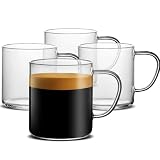 U Chef Juego 4 Piezas 415 ml Tazas de Café de Vidrio Transparente de Borosilicato, Resistentes al Calor y Choque Térmico,...