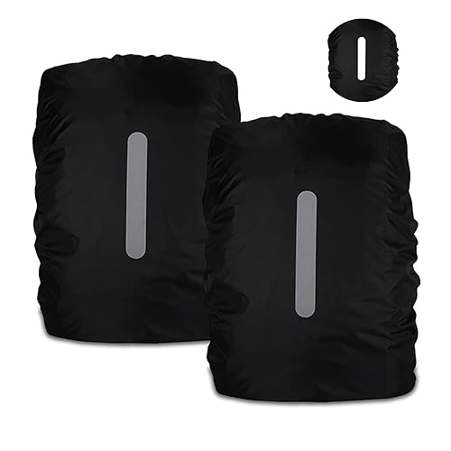 Lot de 2 Housses de Pluie pour Sac à Dos d'écolier - 15-25L Housse de Pluie imperméable pour Sac à Dos - pour Le Camping et la randonnée - avec Bandes réfléchissantes (S, Noir + Noir)