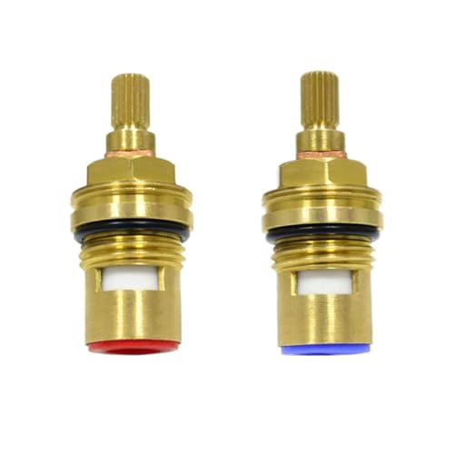 ECOMAID - ECOMAID 2Pcs Hot and Cold Ceramic Disc Stem Quarter Turn 1/2, 53mm x 12mm Spline Length 20 Teeth Kitchen Ceramic Tap Cartridge for Bathroom Kitchen Tap