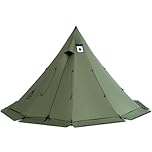 OneTigris Rock Fortress Hot Tent with Stove Jack, 4 Season, 4-6 Person Tipi for Camping, Backpacking, Hunting, Fishing - Waterproof, Wind-Proof (Ranger Green)