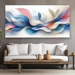 KEMEIQI Modern Abstract Line Blue Pink Feather Poster and Prints, Canvas Painting, Modern Wall Art For Living Room Home Decor(50x100cm/Frameless)