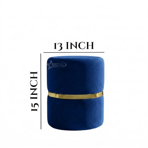 Image of Round Single Strip Upholstered Stool Living Room Foot Rest Linen Fabric Padded Seat Pouf Ottoman Office Stool Blue