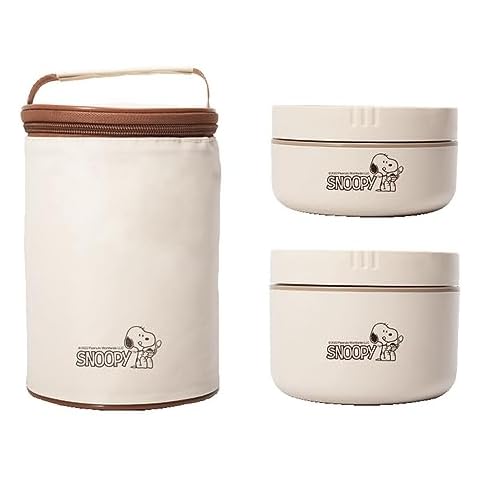 Finex Insulated Stainless Steel Stackable Bento Box Food Container Set + Matching Zippered Food Bag with Handle for ADULT work office picnic hiking camping Peanut White Dog Cover