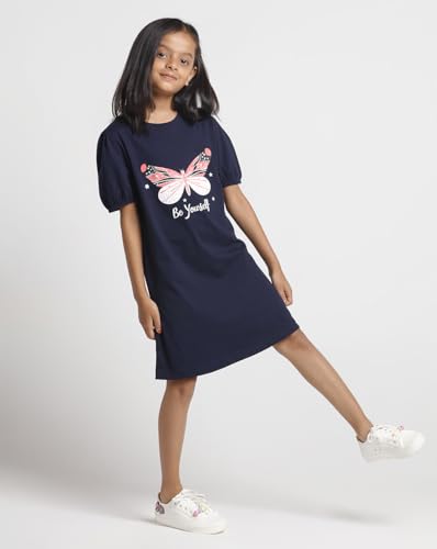 Image of T2F Girls Cotton Printed Regular Fit Puffed Sleeve Knee Length Nightgown (Pack of 3)
