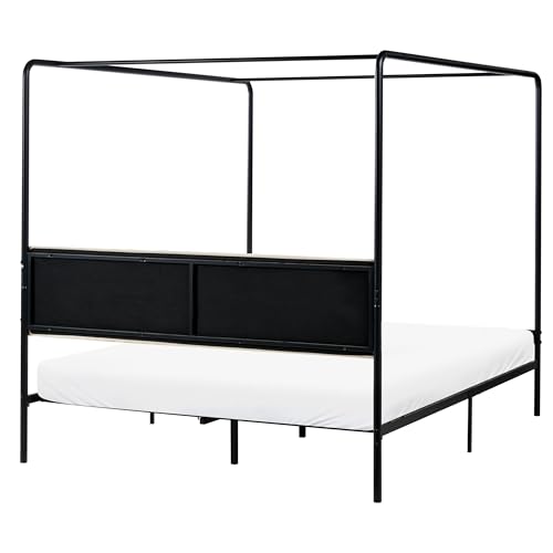 Beliani Metallbett Himmelbett schwarz mit Polsterkopfteil beige Metallrost 160x200 cm Mirabeau – Bild 7
