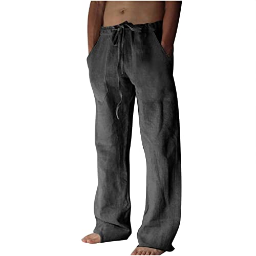 Man Loose Fit Linen Pants for Mens Beach Hawaiian Flare Wide Leg Fall Summer Pants 2025