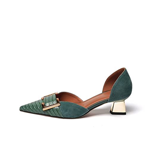 TinaCus Women's Pointed Toe Handmade Buckle Genuine/Suede Leather Slip On Low Heel Pump Shoes2