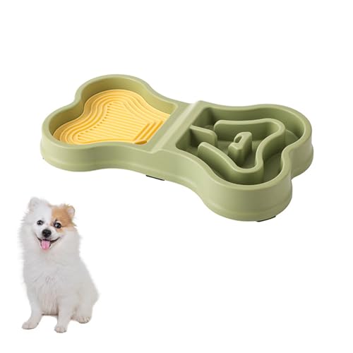 犬碗 早食い防止 猫碗 速食防止 皿舐め シリカゲル食器 ペットスローフード碗骨型猫犬碗 ペット食器 水糧鉢 胃腸保護 健康 消化促進 滑り防止舐めパッド洗浄可能 一体型犬の鉢 安全材質 落下や咬みに強い (グリーン)