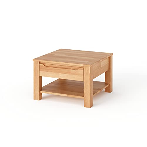 Kiki design Couchtisch, Breite 70 cm aus Massivholz mit Mit 1 Schubkasten, Wohnzimmer, Couchtisch Kernbuche Tisch Massiv 70cm …