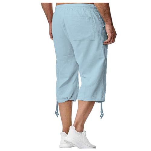 Shorts de algodón y lino para hombre, largo hasta la rodilla miniatura 3