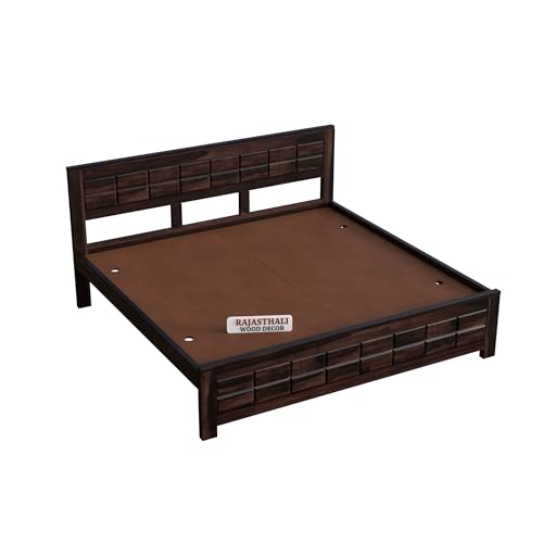 Image of Urban Block Design Sheesham Wood King Size Bed Without Storage (81x74 Inch) | Wooden Double Bed Cot for Bedroom Furniture | Modern Palang Bed | Walnut Finish