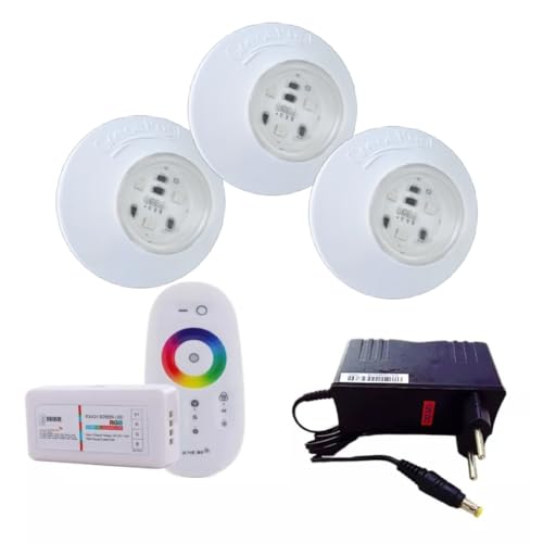 KIT 3 LED PARA PISCINA SMD RGB 95MM 18 LÂMP + MÓDULO E FONTE