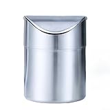 Contenu de l'emballage et cas d'utilisation : le colis contient 1 poubelle en acier inoxydable de 12 cm de diamètre x 15,8 cm de hauteur, conçue pour une utilisation sur le bureau et le comptoir dans les bureaux, les salles de bains, les cuisines et les voitures.
